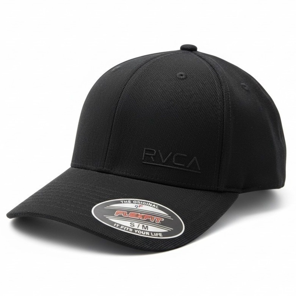 RVCA Mens Flexfit Baseball Cap Black Tonal Logo Hat S/M NEW 3D5542501